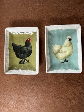 Set of 2 Chicken Trinket Dishes Cottagecore Farmhouse Trinket Dish